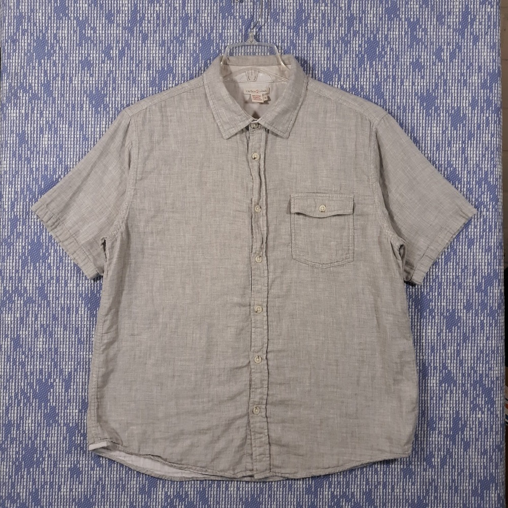 Carbon 2 Cobalt Shirt Mens L Gray Button Up Short Sleeve Lined Woven